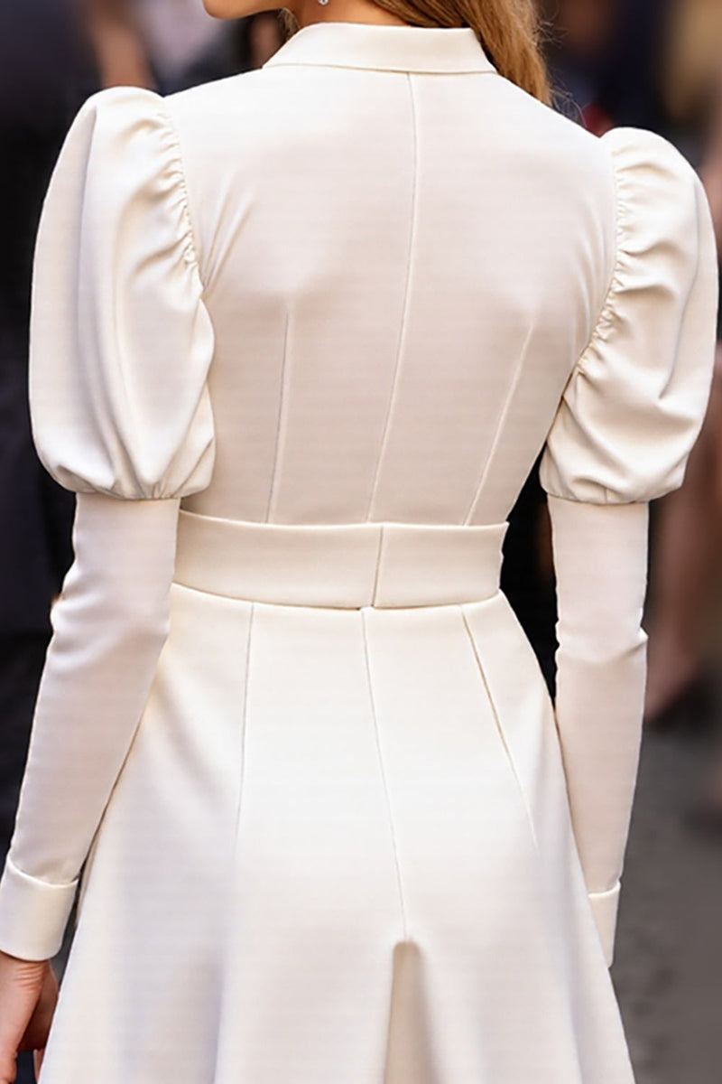 Load image into Gallery viewer, Sparkly White A-Line Collar Short Work Dress with Sleeves