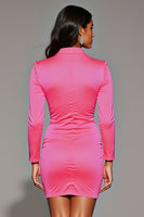 Load image into Gallery viewer, Fuchsia Bodycon Notched Lapel Long Sleeves Blazer Dress