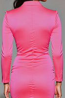 Load image into Gallery viewer, Fuchsia Bodycon Notched Lapel Long Sleeves Blazer Dress