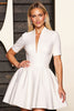 Load image into Gallery viewer, White V-Neck Corset A Line Short Sleeves Work Dress