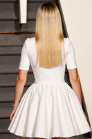 Load image into Gallery viewer, White V-Neck Corset A Line Short Sleeves Work Dress