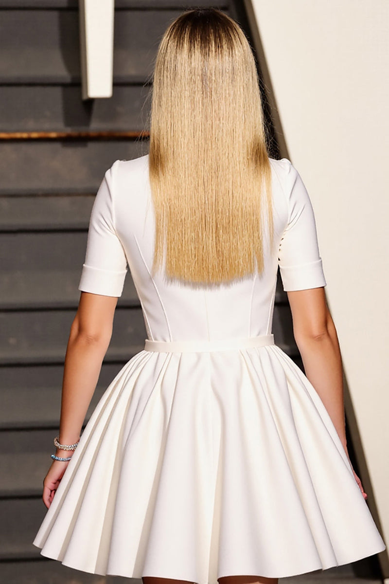 Load image into Gallery viewer, White V-Neck Corset A Line Short Sleeves Work Dress