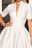Load image into Gallery viewer, White V-Neck Corset A Line Short Sleeves Work Dress