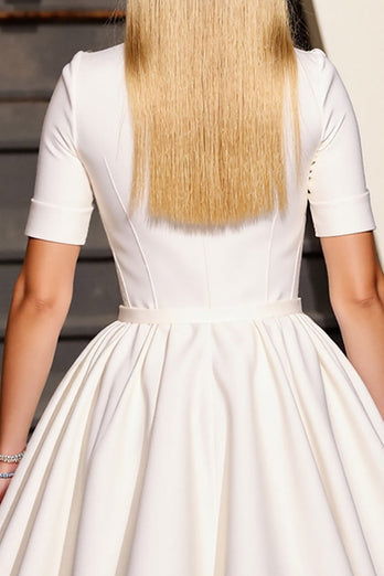 White V-Neck Corset A Line Short Sleeves Work Dress