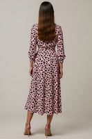 Load image into Gallery viewer, Pink Leopard Printed Long Sleeves Ruched Maxi Work Dress