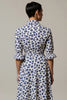 Load image into Gallery viewer, White and Blue Leopard Printed A Line Collar Maxi Work Dress