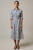 Load image into Gallery viewer, White and Blue Leopard Printed A Line Collar Maxi Work Dress