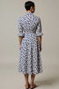 Load image into Gallery viewer, White and Blue Leopard Printed A Line Collar Maxi Work Dress
