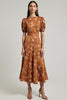 Load image into Gallery viewer, Floral Orange Printed A Line Satin Maxi Work Dress with Sleeves