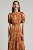 Load image into Gallery viewer, Floral Orange Printed A Line Satin Maxi Work Dress with Sleeves