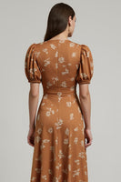 Load image into Gallery viewer, Floral Orange Printed A Line Satin Maxi Work Dress with Sleeves