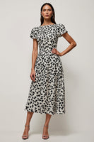 Load image into Gallery viewer, Black and White Leopard Printed Maxi Work Dress with Short Sleeves