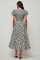 Load image into Gallery viewer, Black and White Leopard Printed Maxi Work Dress with Short Sleeves
