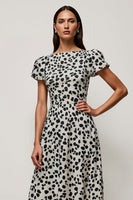 Load image into Gallery viewer, Black and White Leopard Printed Maxi Work Dress with Short Sleeves
