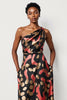 Load image into Gallery viewer, Black Printed One Shoulder A Line Maxi Work Dress with Pockets