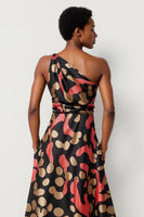 Load image into Gallery viewer, Black Printed One Shoulder A Line Maxi Work Dress with Pockets
