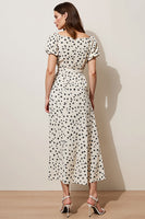 Load image into Gallery viewer, Black and White A Line Polka Dots Maxi Work Dress with Short Sleeves