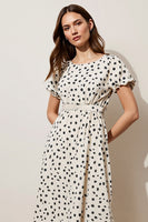 Load image into Gallery viewer, Black and White A Line Polka Dots Maxi Work Dress with Short Sleeves