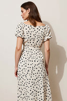 Load image into Gallery viewer, Black and White A Line Polka Dots Maxi Work Dress with Short Sleeves