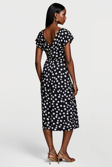 Black and White Polka Dots V-Neck A Line Maxi Work Dress