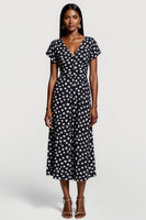Load image into Gallery viewer, Black and White Polka Dots V-Neck A Line Maxi Work Dress