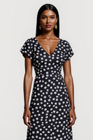 Load image into Gallery viewer, Black and White Polka Dots V-Neck A Line Maxi Work Dress