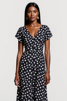 Load image into Gallery viewer, Black and White Polka Dots V-Neck A Line Maxi Work Dress