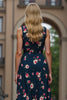 Load image into Gallery viewer, Floral Dark Blue Printed V-Neck A Line Maxi Work Dress