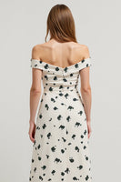Load image into Gallery viewer, White Printed Off the Shoulder High-Low Work Dress with Slit