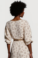 Load image into Gallery viewer, Apricot V-Neck A Line Printed Maxi Work Dress with Half Sleeves