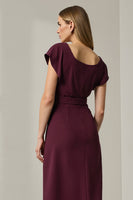 Load image into Gallery viewer, Round Neck Dark Red Pencil Long Work Dress with Sleeves
