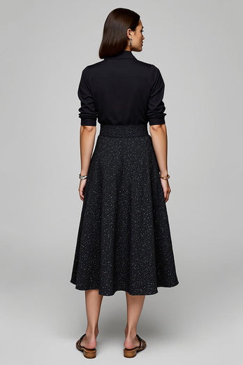 Sparkly Collar Neck Black 2 Piece Blouses and Skirt with Pockets
