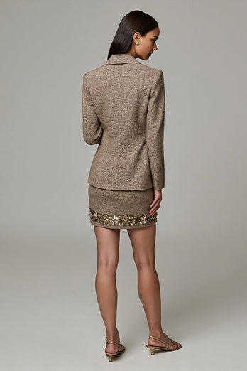 Brown Tweed 2 Piece Notched Lapel Short Business Suits