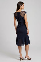 Load image into Gallery viewer, V-Neck Short Navy Chiffon Work Dress with Sash
