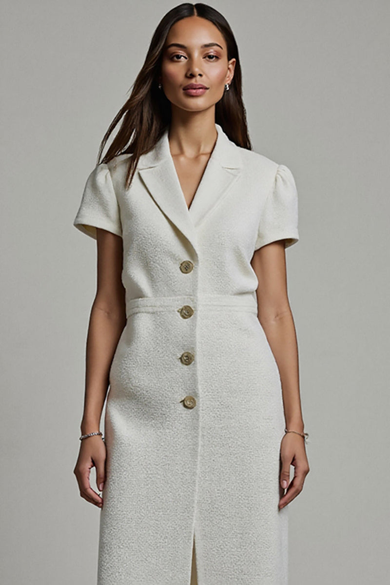 Load image into Gallery viewer, Notched Lapel White Bodycon Midi Blazer Dress with Sleeves