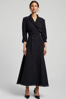 Load image into Gallery viewer, Navy A Line Notched Lapel Long Blazer Dress with Sleeves