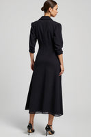 Load image into Gallery viewer, Navy A Line Notched Lapel Long Blazer Dress with Sleeves