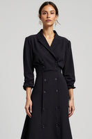 Load image into Gallery viewer, Navy A Line Notched Lapel Long Blazer Dress with Sleeves