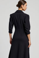 Load image into Gallery viewer, Navy A Line Notched Lapel Long Blazer Dress with Sleeves