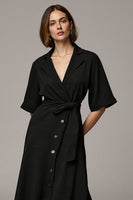 Load image into Gallery viewer, Notched Lapel Black Long Buttons Blazer Dress with Sleeves
