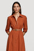 Load image into Gallery viewer, Collar Neck Orange Midi Shirt Work Dress with Belts
