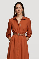 Load image into Gallery viewer, Collar Neck Orange Midi Shirt Work Dress with Belts