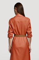 Load image into Gallery viewer, Collar Neck Orange Midi Shirt Work Dress with Belts