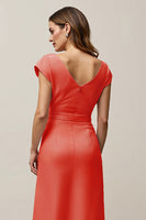 Load image into Gallery viewer, A-Line Orange V-Neck Long Work Dress with Sash