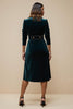 Load image into Gallery viewer, Blue Notched Lapel Peacock Velvet Midi Blazer Dress with Sleeves