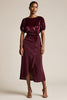 Load image into Gallery viewer, Burgundy Boat Neck Bodycon Midi SleevesWork Dress