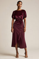 Load image into Gallery viewer, Burgundy Boat Neck Bodycon Midi SleevesWork Dress