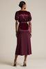 Load image into Gallery viewer, Burgundy Boat Neck Bodycon Midi SleevesWork Dress
