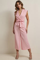Load image into Gallery viewer, Notched Lapel Pink Work Jumpsuits with Sash