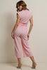Load image into Gallery viewer, Notched Lapel Pink Work Jumpsuits with Sash